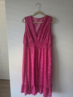 SHEIN Hot Pink Polka Dot Sleeveless Midi Dress